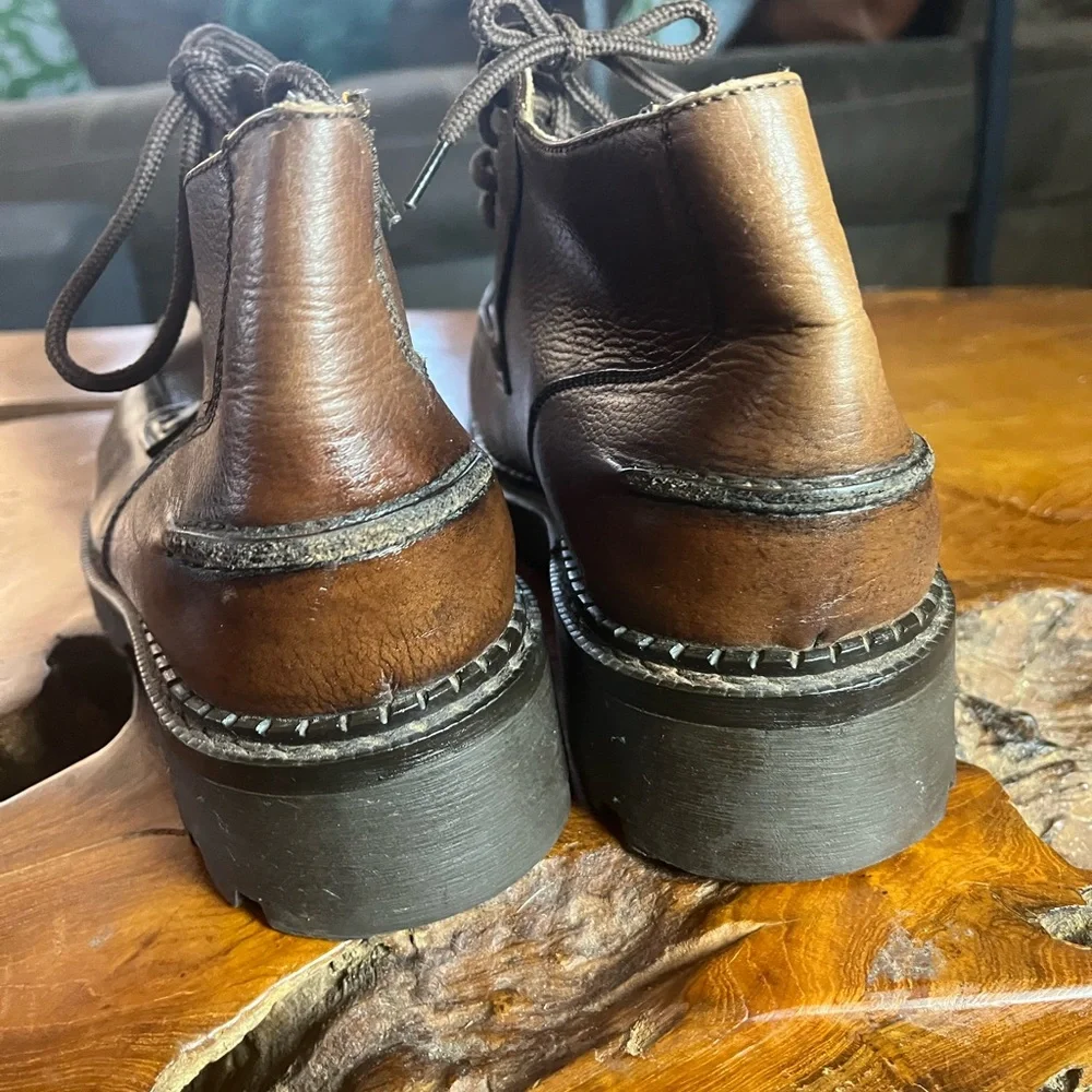 Unlisted by Kenneth Cole Brown Distressed Leather Moc Toe Lug Sole Boots Size 12